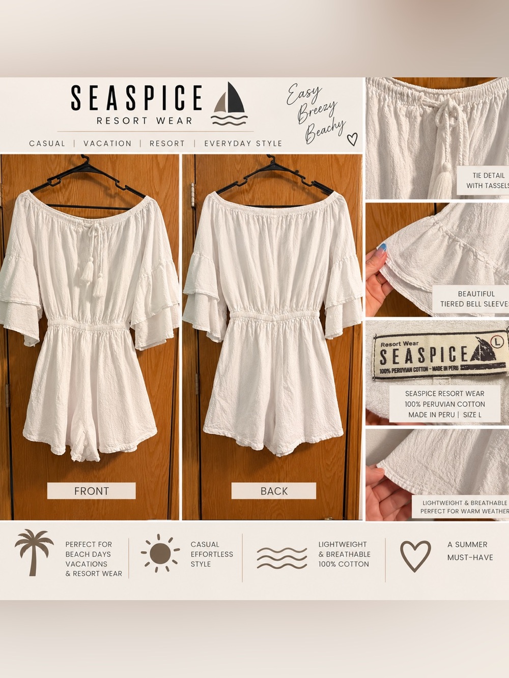 Seaspice Women’s White Off-Shoulder Cotton Romper
